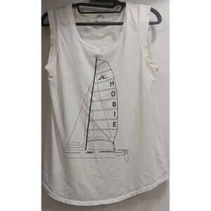 Hobie Women's White Black Graphic Print Tank Large Surf Sail Cotton Note